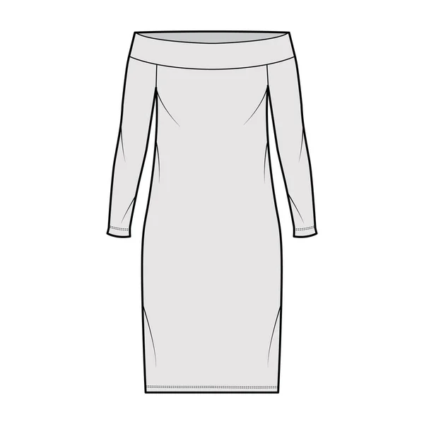 Одяг з плеча Технічна мода Бардо з довгими рукавами, потовщеним тілом, олівцем довжиною коліна — стоковий вектор