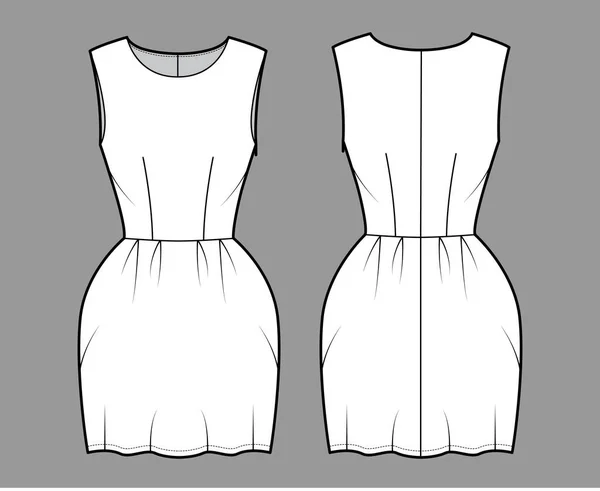 Vestido sino ilustração de moda técnica com mangas, corpo equipado, mini saia de lápis de comprimento. Vestuário liso frente —  Vetores de Stock