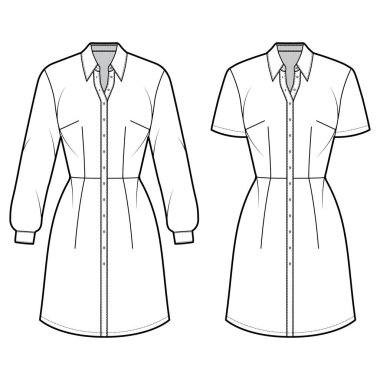 Uzun kollu, uzun kollu, diz boyu kalem etekli, klasik yakalı elbiseler.