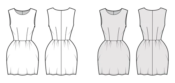 Sukienka dzwonek techniczny moda ilustracja z rękawem, dopasowany korpus, mini długość ołówek spódnica. Przód odzieży płaskiej — Wektor stockowy