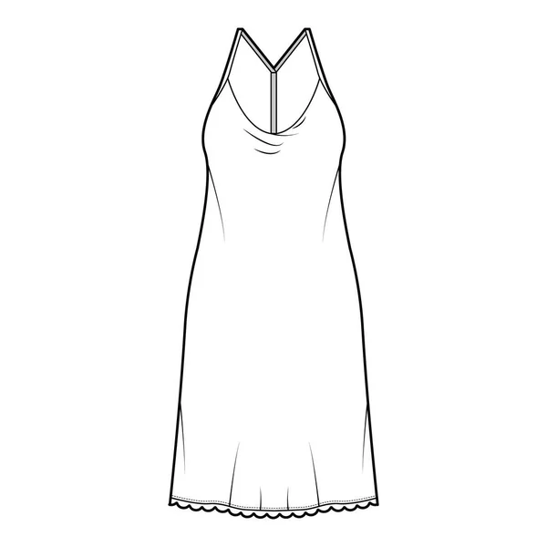 Robe slip illustration de mode technique avec corps surdimensionné, jupe crayon longueur genou, dos de course. Vêtements plats avant — Image vectorielle