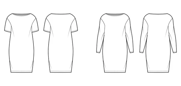 Set of Dresses sack slouchy technical fashion illustration with long short sleeves, oversized, knee length pencil skirt — Διανυσματικό Αρχείο