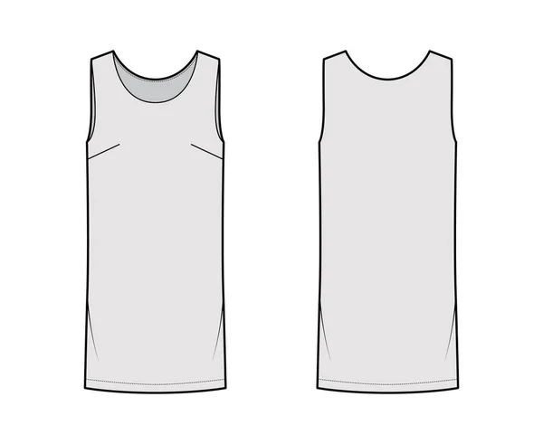 Šaty směny chemise technické módní ilustrace s rukávem, nadrozměrné tělo, po kolena tužka sukně — Stockový vektor