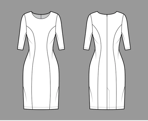 Sukienka księżniczka linia techniczna moda Ilustracja z rękawami łokcia, dopasowane ciało, długość kolana ołówek spódnica odzież — Wektor stockowy