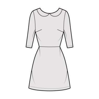 Dirsek kollu, Peter Pan tasmalı, dizlerinin üstüne oturan, düzgün vücutlu, teknik tasvirler.