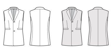 Kolsuz ceket yakalı yelek yakalı teknik moda tasmalı tasmalı, tek göğüslü, cepli.