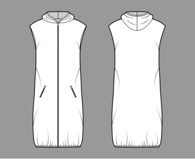 Kapüşonlu yakalı, fermuarlı, gevşek, diz boyu geniş, fermuarlı...