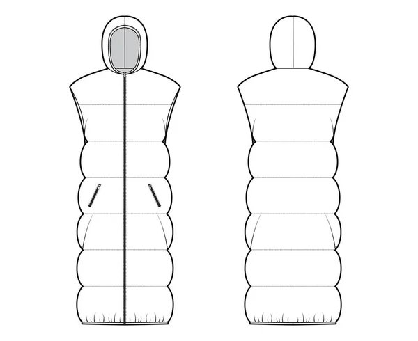 Gilet en duvet gilet gonflable illustration technique de mode avec sans manches, col à capuche, fermeture zip, surdimensionné — Image vectorielle