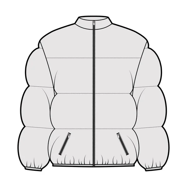Вниз куртка пиджак техническая мода иллюстрация с подставкой, застежка-молния, коробка подходит, длина бедра, широкое одеяло — стоковый вектор