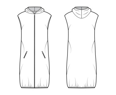 Kapüşonlu yakalı, fermuarlı, gevşek, diz boyu geniş, fermuarlı...