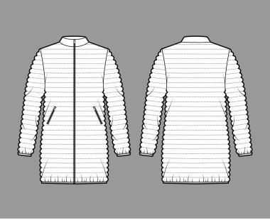 Uzun kollu, yaka, kalça uzunluğu, dar yorgan.