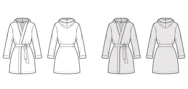 Kapüşonlu Bornoz Giyinme Teknik Moda Çizimi Açılışı, mini boy, büyük boy, kravat, uzun kollu