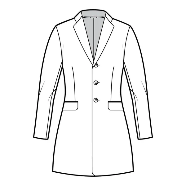 Giacca aderente Blazer abito strutturato tecnica illustrazione di moda con petto singolo, maniche lunghe, tasche con patta — Vettoriale Stock