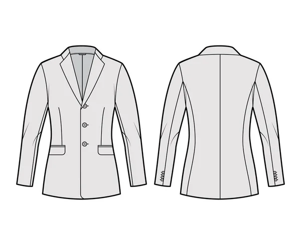 Blazer veste ajustée costume illustration de mode technique à poitrine unique, col revers crantés, poche à rabat, ajusté — Image vectorielle