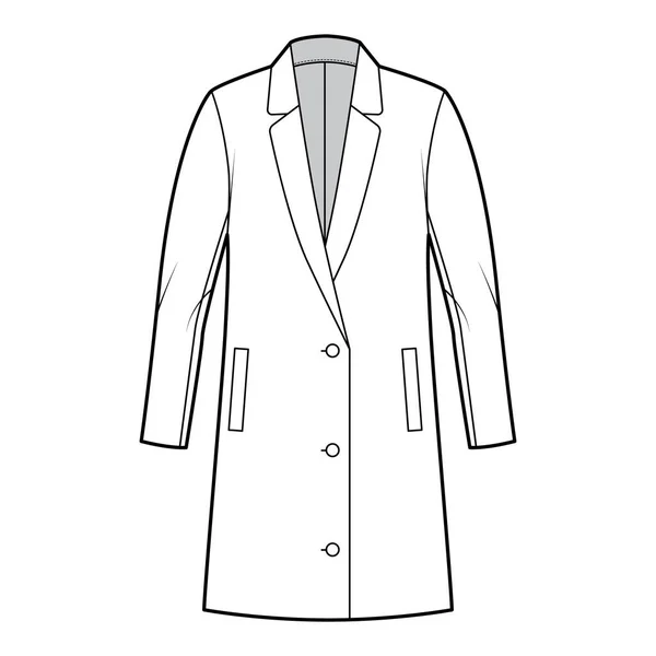 Túlzott Blazer kabát ruha technikai divat illusztráció egy mellű, hosszú ujjú, notched hajtókar gallér — Stock Vector