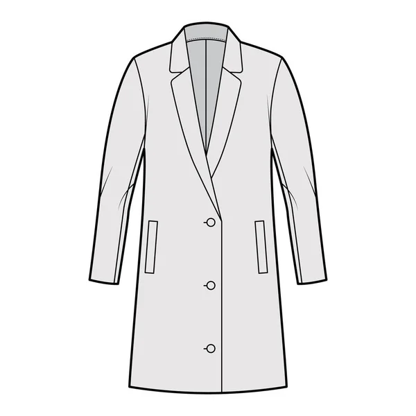 Giacca oversize Blazer abito tecnico illustrazione di moda con petto singolo, maniche lunghe, colletto revers dentellato — Vettoriale Stock