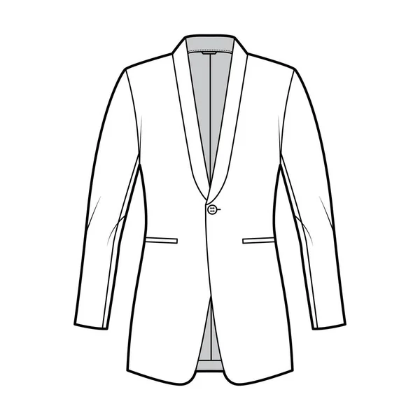 Chaqueta traje traje traje traje esmoquin técnica ilustración de moda con un solo pecho, mangas largas, bolsillos de chorro. Plano — Archivo Imágenes Vectoriales