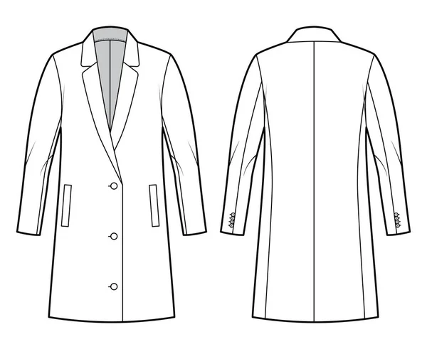 Chaqueta sobredimensionada Blazer traje ilustración técnica de moda con un solo pecho, mangas largas, cuello de solapa con muescas — Vector de stock