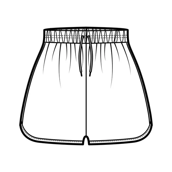 Pantalones cortos deportivos Activewear técnica moda ilustración con cintura elástica normal, de gran altura, Flowy Split Hem — Vector de stock