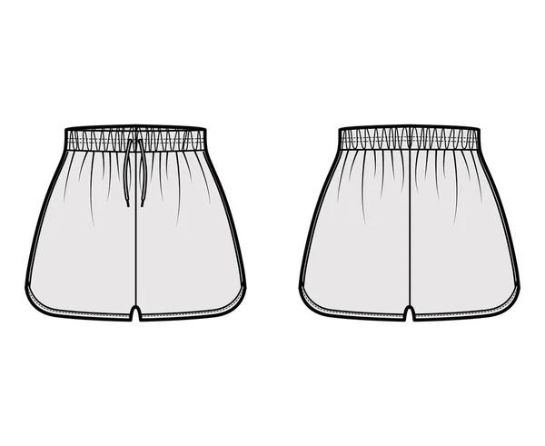 Pantaloncini sportivi Activewear illustrazione tecnica di moda con elastico vita normale, grattacielo, Flowy Split Hem — Vettoriale Stock