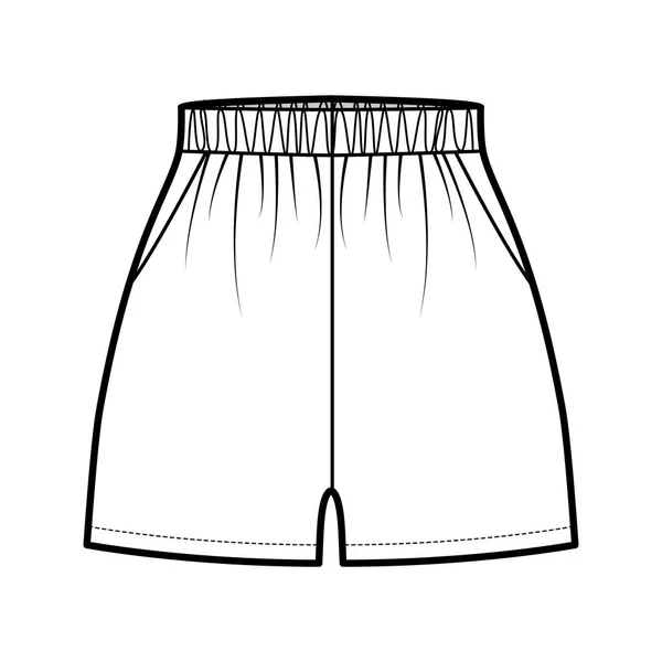 Pantaloncini sportivi Activewear illustrazione tecnica di moda con elastico vita normale, vita alta, micro lunghezza — Vettoriale Stock