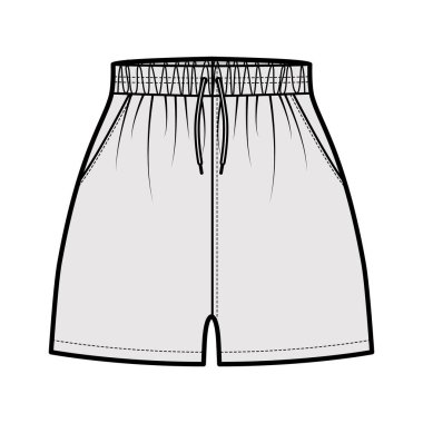 Spor antrenmanı şortları Aktif giyim teknik moda illüstrasyonları normal bel, çizgili, rahat formda mikro uzunluk