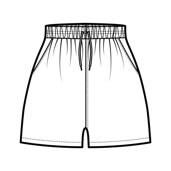 Pantalones cortos deportivos Activewear técnica de moda ilustración con cintura normal, cordones, ajuste relajado micro longitud — Vector de stock