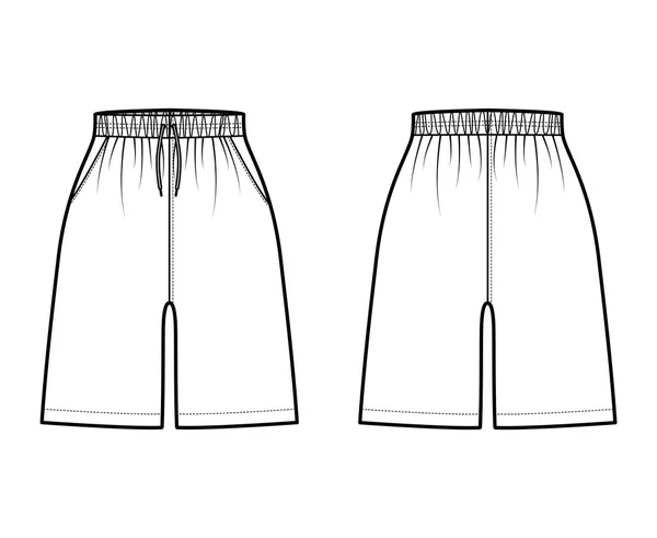 Shorts ativos Treinamento desportivo ilustração de moda técnica com cintura normal elástica, elevação elevada, Drawcord, bolsos — Vetor de Stock