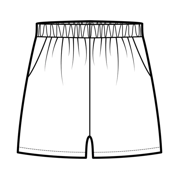 Pantaloncini sportivi Activewear illustrazione tecnica di moda con elastico vita bassa, aumento, Vestibilità rilassata, micro lunghezza — Vettoriale Stock