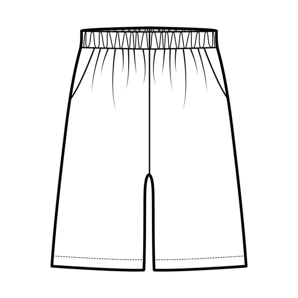 Pantalones cortos Entrenamiento deportivo Bermudas Activewear técnica moda ilustración con cintura baja elástica, subida, bolsillos, Relajado — Vector de stock
