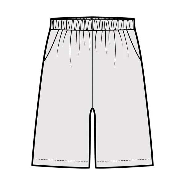 Shorts Treinamento desportivo Bermuda Activewear ilustração de moda técnica com cintura baixa elástica, ascensão, bolsos, Relaxado — Vetor de Stock