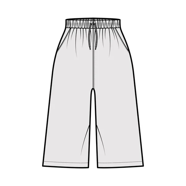 Bermuda Pocket Corto disegno tecnico di moda con vita normale, rialzo, coulisse, Vestibilità rilassata, ginocchio — Vettoriale Stock