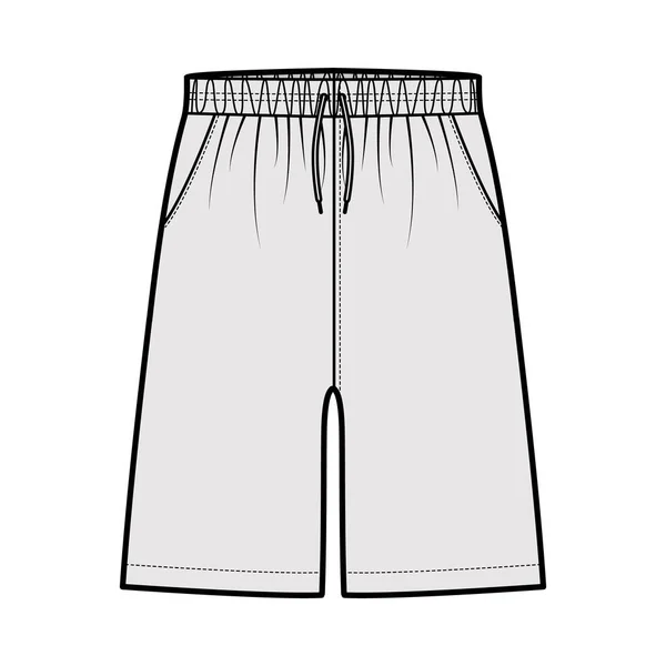 Shorts Treinamento desportivo Bermuda Activewear ilustração de moda técnica com cintura baixa elástica, cordões, bolsos — Vetor de Stock
