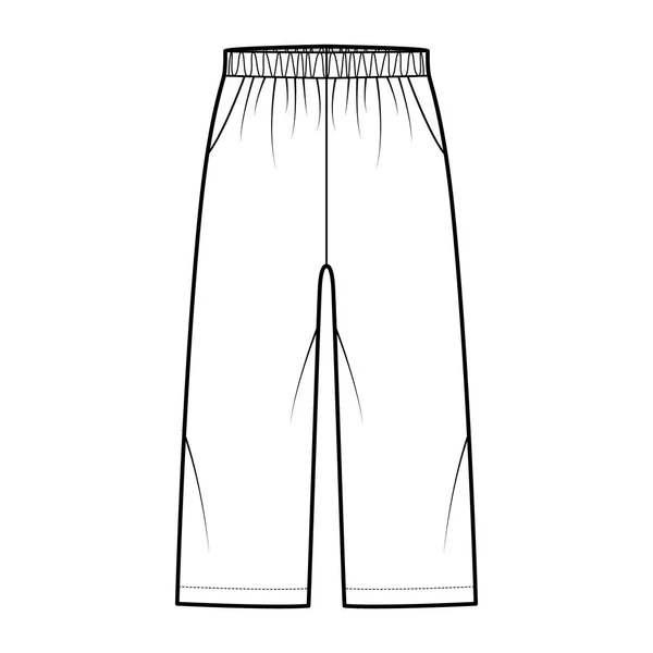 Bermuda Shorts Activewear technische Mode Illustration mit niedriger Taille, Aufstieg, Taschen, Entspannte Passform, Wadenlänge. Flach — Stockvektor