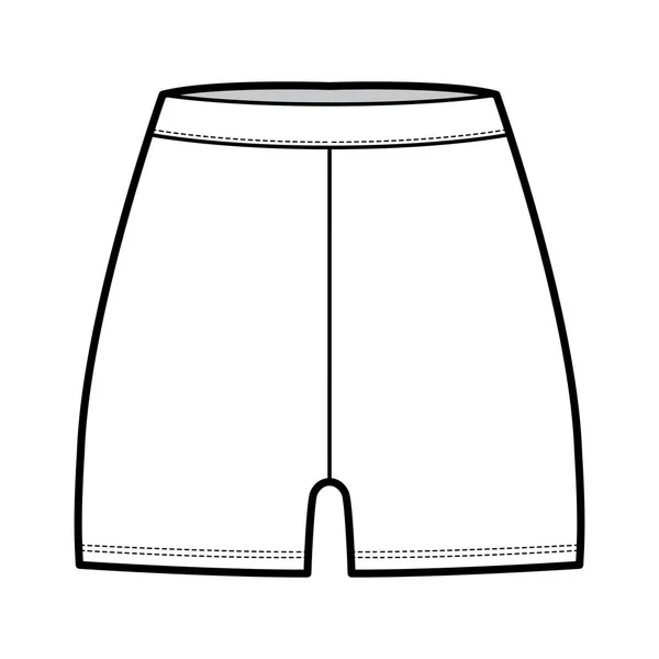 Pantaloncini bici Leggings illustrazione tecnica di moda con vita naturale, grattacielo, micro lunghezza. Pantaloni da allenamento piatti — Vettoriale Stock