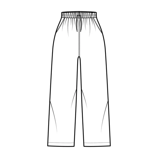 Pantalones Pull-On Pantalones deportivos cortos de entrenamiento ilustración técnica de moda con cintura elástica normal, gran altura, cordones — Archivo Imágenes Vectoriales