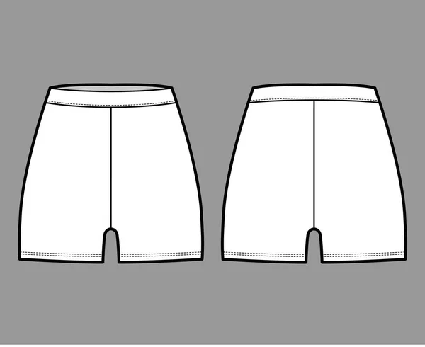Bike Shorts Leggings technische Mode Illustration mit natürlicher Taille, Hochhaus, Mikrolänge. Flache Trainingshose — Stockvektor
