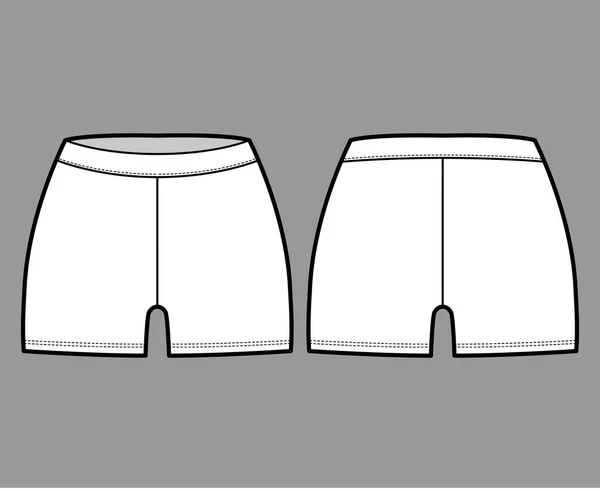 Fietshorts technische mode illustratie met lage taille, stijging, micro lengte. Platte sportbroek, casual gebreide broek — Stockvector