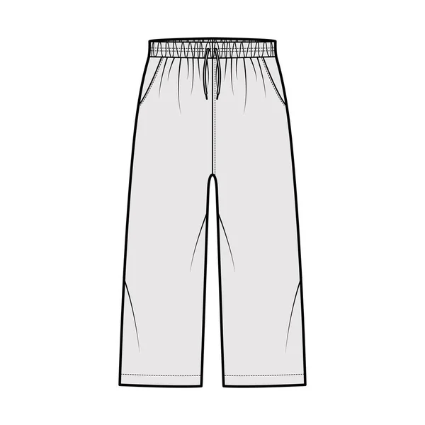 Bermuda Activewear illustrazione tecnica di moda con elastico vita bassa, aumento, coulisse, tasche, Vestibilità rilassata — Vettoriale Stock