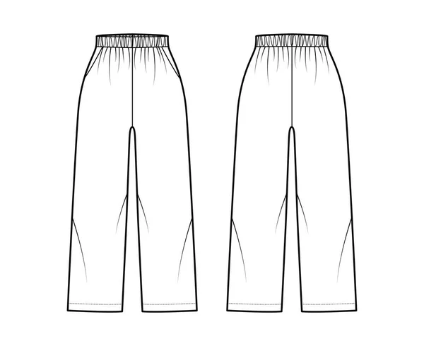 Pull-On Broeken Sport shorts technische mode illustratie met elastische normale taille, hoogbouw, zakken, enkellengte — Stockvector