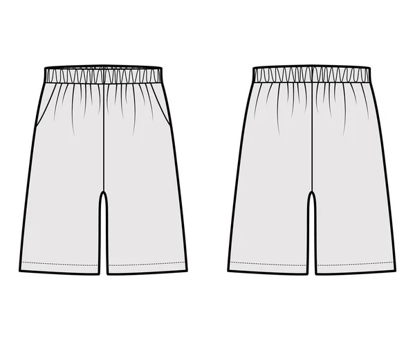 Shorts Treinamento desportivo Bermuda Activewear ilustração de moda técnica com cintura baixa elástica, ascensão, bolsos, Relaxado — Vetor de Stock
