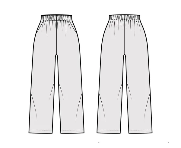 Pantalones tirantes Pantalones deportivos ilustración técnica de moda con cintura elástica normal, gran altura, bolsillos, longitud del tobillo — Archivo Imágenes Vectoriales