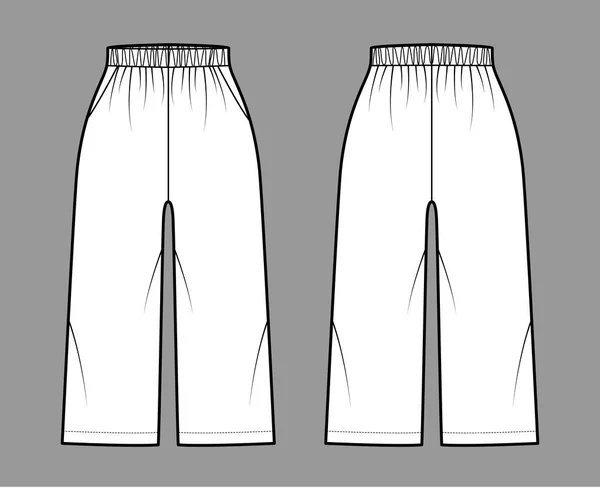 Bermuda shorts Activewear teknisk mode illustration med elastisk normal midja, hög uppgång, Avslappnad passform, kalv längd — Stock vektor