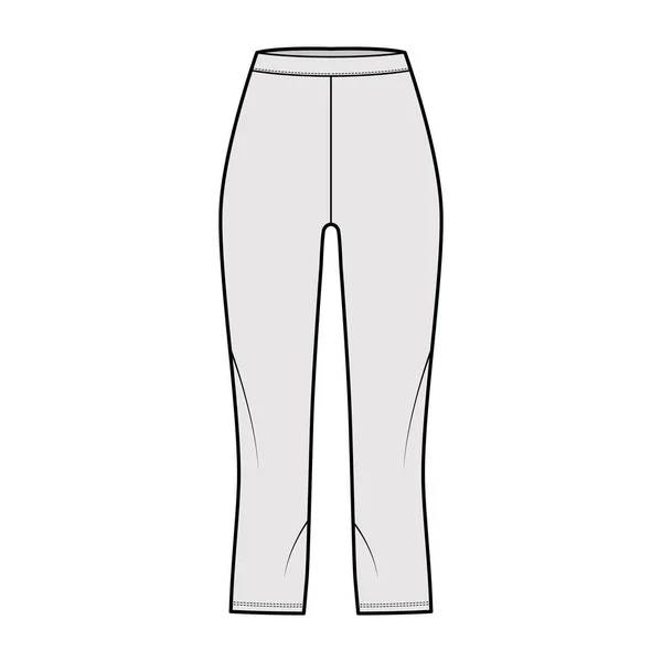 Pantaloncini da bici Leggings illustrazione tecnica di moda con vita naturale, vita alta, lunghezza del polpaccio. Pantalone da allenamento sportivo piatto — Vettoriale Stock