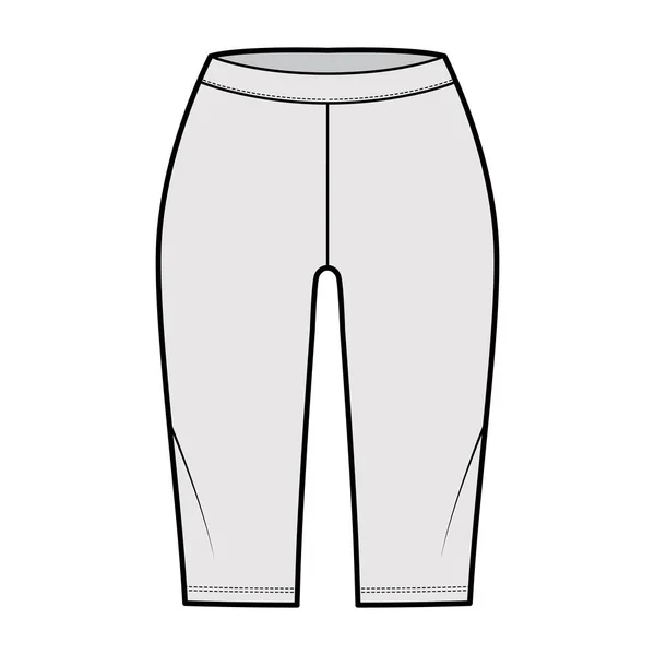 Pantaloncini moto Leggings illustrazione tecnica di moda con vita bassa, aumento, lunghezza del ginocchio. Pantaloni sportivi piatti, casual — Vettoriale Stock