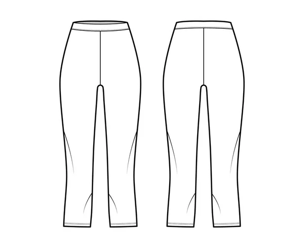 Pantalones cortos de bicicleta Leggings ilustración técnica de moda con cintura natural, de gran altura, longitud de la pantorrilla. Pantalón de entrenamiento deportivo plano — Archivo Imágenes Vectoriales