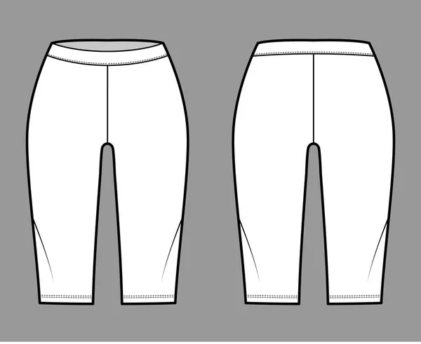 Bike Shorts Leggings technische Mode Illustration mit niedriger Taille, Aufstieg, Knielänge. Flache Sport-Trainingshose, lässig — Stockvektor