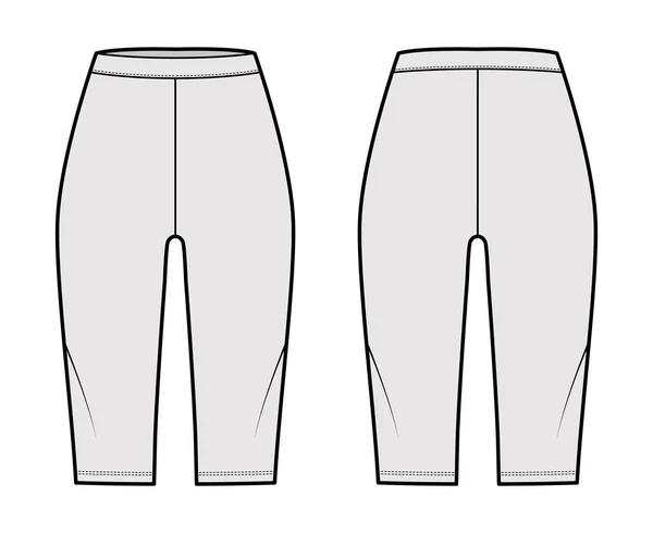 Bike Shorts Leggings technische Mode Illustration mit natürlicher Taille, knielang. Flache Sport-Trainingshose, lässig — Stockvektor