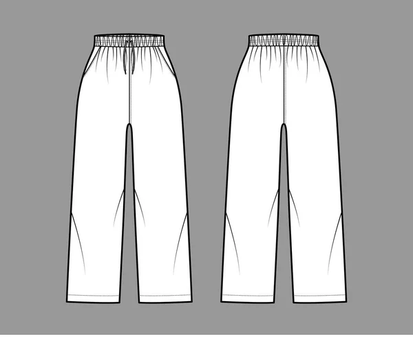 Pantalones Pull-On Pantalones deportivos cortos de entrenamiento ilustración técnica de moda con cintura elástica normal, gran altura, cordones — Archivo Imágenes Vectoriales