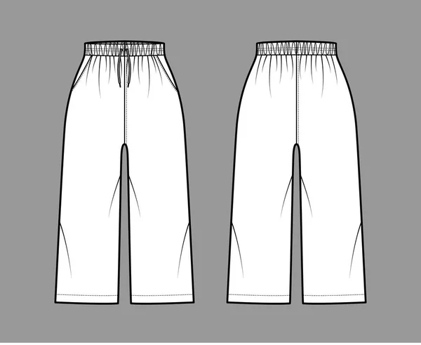 Bermuda Activewear illustrazione tecnica di moda con elastico vita normale, aumento, coulisse, tasche, Rilassato — Vettoriale Stock
